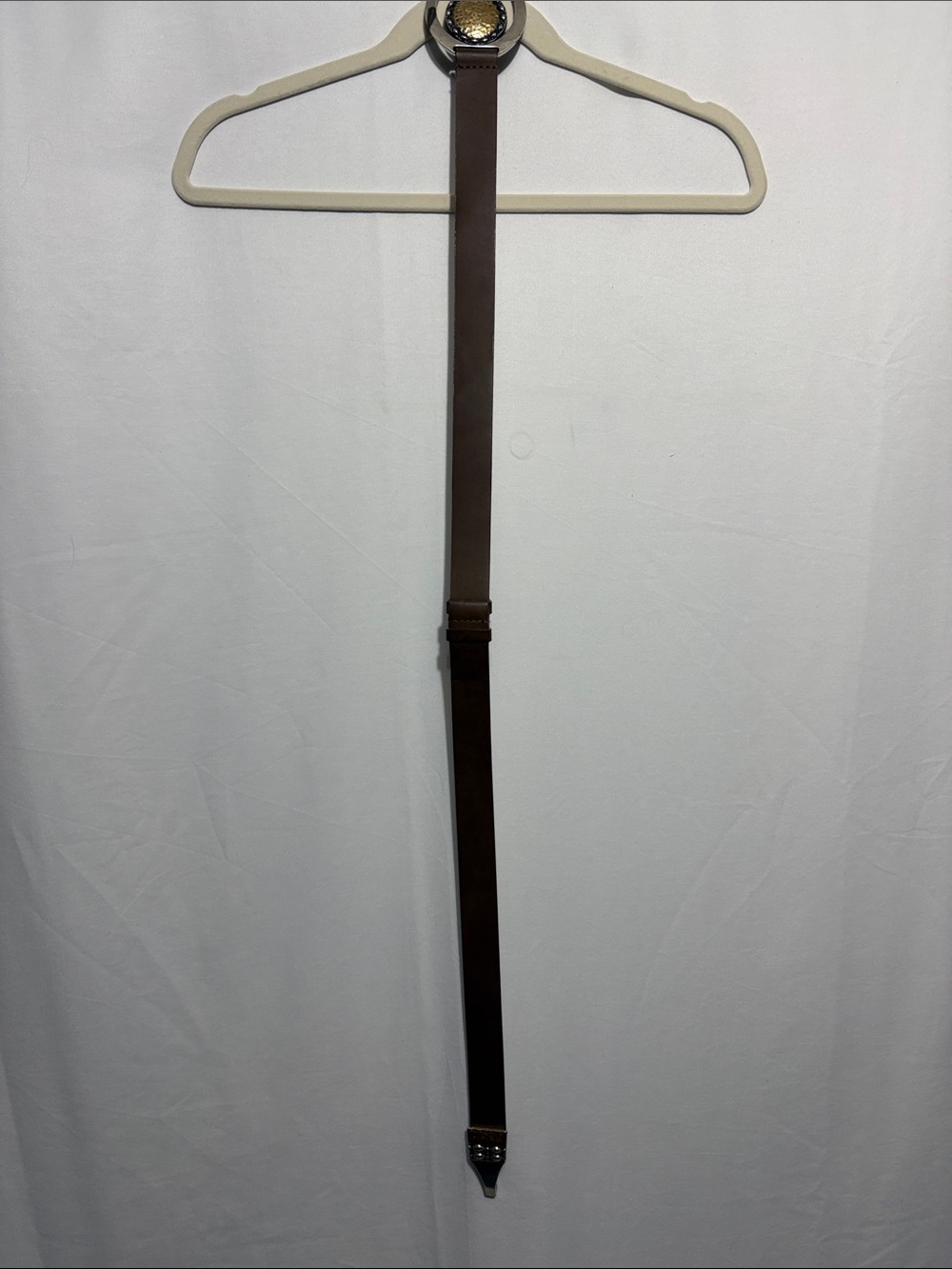Chico's Chocolate Brown Slim Leather Belt with Metal Tip
